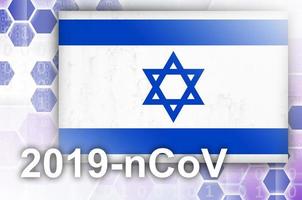 drapeau israélien et composition abstraite numérique futuriste avec inscription 2019-ncov. concept d'épidémie de covid-19 photo