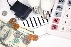 facture d'électricité américaine abstraite. concept d'économiser de l'argent en utilisant des ampoules à led à économie d'énergie et le paiement des factures d'électricité photo