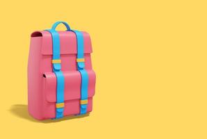 bagages de voyage. sac à dos de ville touristique multicolore sur fond jaune avec un espace pour le texte. rendu 3d. photo