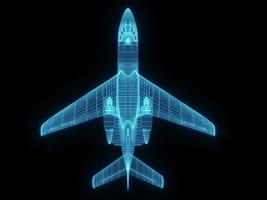 rendu 3d illustration plan d'avion brillant néon hologramme spectacle futuriste technologie sécurité pour produit premium finance d'entreprise photo