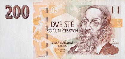Jan Amos Komensky portrait de l'argent tchèque 200 billets de banque korun tchèque photo