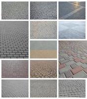 un collage de nombreuses photos avec des fragments de carreaux de pavage en gros plan. ensemble d'images avec pavé