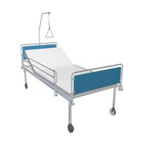 lit d'hôpital mobile bleu et chrome avec fauteuil inclinable, illustration 3d photo