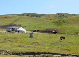 yourte traditionnelle dans le vaste paysage de l'asie centrale photo