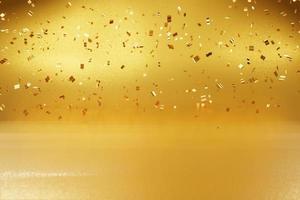 confettis de luxe dorés avec fond doré enterré rendu 3d pour noël et bonne année photo