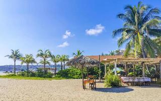 palmiers parasols chaises longues beach resort zicatela puerto escondido mexique. photo