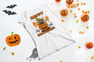 modèle de maquette de t-shirt blanc vierge sur le sol photo pro avec maquette d'halloween