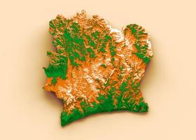 carte de la côte d'ivoire avec les couleurs du drapeau vert et jaune carte en relief ombrée illustration 3d photo