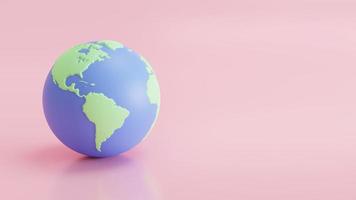 globe d'illustration de carte du monde de la terre 3d. sur fond rose. illustration de rendu 3d photo