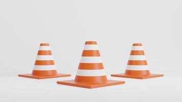 icône de cône de signalisation avec rayures blanches et orange sur fond blanc. concept de symbole dangereux d'avertissement. rendu 3d