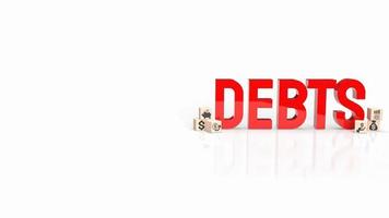 Le texte des dettes rouges sur fond blanc rendu 3d photo