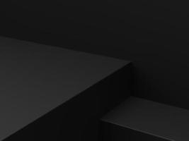 podium ou piédestal de plate-forme noire minimale vide pour la présentation du produit. vitrine de stand vide. modèle vierge pour la publicité. fond noir abstrait. rendu 3d. photo