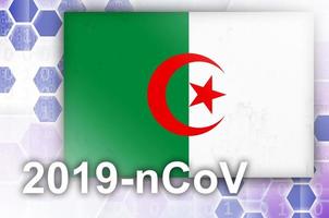 drapeau algérien et composition abstraite numérique futuriste avec inscription 2019-ncov. concept d'épidémie de covid-19 photo