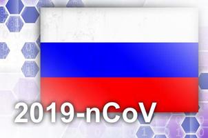 drapeau de la russie et composition abstraite numérique futuriste avec inscription 2019-ncov. concept d'épidémie de covid-19 photo