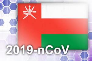 drapeau d'oman et composition abstraite numérique futuriste avec inscription 2019-ncov. concept d'épidémie de covid-19 photo
