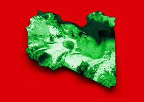carte de la libye avec les couleurs du drapeau vert et rouge carte en relief ombrée illustration 3d photo
