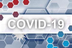 drapeau de nauru et composition abstraite numérique futuriste avec inscription covid-19. concept d'épidémie de coronavirus photo