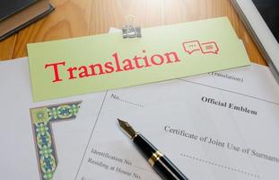texte de traduction sur les documents de traduction officielle en anglais photo