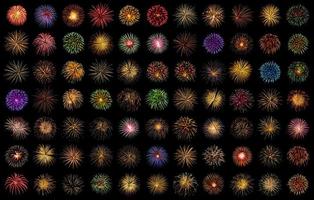 collection set incroyable beau feu d'artifice isolé sur fond noir pour la célébration anniversaire joyeux noël et bonne année photo