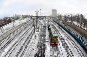 paysage de kharkiv avec des voies ferrées près de la gare du sud. photo fisheye avec distorsion artistique