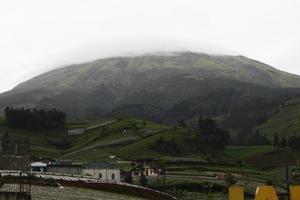photo d'un paysage de montagne verdoyante le matin