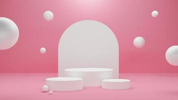 podium blanc ou plate-forme de cercle blanc sur l'éclairage lumineux du studio, concept de minimal et propre pour placer les produits, image de rendu 3d. photo