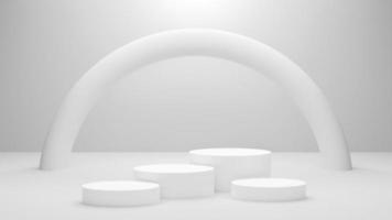 podium blanc ou plate-forme de cercle blanc sur l'éclairage lumineux du studio, concept de minimal et propre pour placer les produits, image de rendu 3d. photo