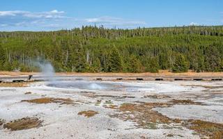 vue sur la fumée émise par un geyser dans la forêt du parc national de Yellowstone photo