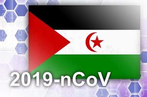 drapeau du sahara occidental et composition abstraite numérique futuriste avec inscription 2019-ncov. concept d'épidémie de covid-19 photo