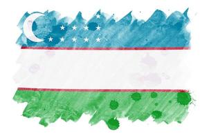le drapeau de l'ouzbékistan est représenté dans un style aquarelle liquide isolé sur fond blanc photo