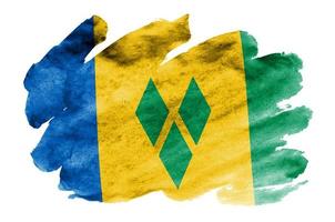 le drapeau de saint vincent et les grenadines est représenté dans un style aquarelle liquide isolé sur fond blanc photo