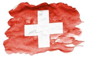 drapeau suisse est représenté dans un style aquarelle liquide isolé sur fond blanc photo