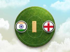 drapeau de cricket inde contre angleterre avec insigne de bouton sur l'illustration 3d du stade photo