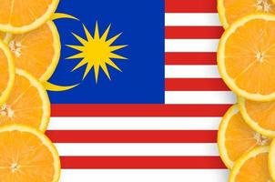 drapeau de la malaisie dans le cadre vertical de tranches d'agrumes photo