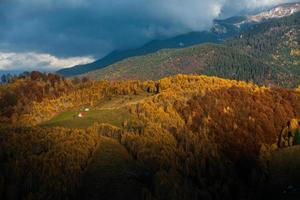 un charmant paysage de montagne dans les montagnes de bucegi, carpates, roumanie. nature d'automne à moeciu de sus, transylvanie photo