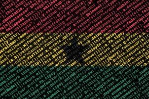 le drapeau du ghana est représenté sur l'écran avec le code du programme. le concept de technologie moderne et de développement de site photo