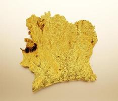 carte de la côte d'ivoire couleur métal doré hauteur fond de carte illustration 3d photo