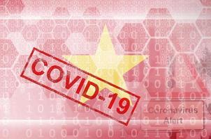 drapeau vietnamien et composition abstraite numérique futuriste avec timbre covid-19. concept d'épidémie de coronavirus photo