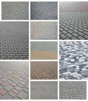 un collage de nombreuses photos avec des fragments de carreaux de pavage en gros plan. ensemble d'images avec pavé