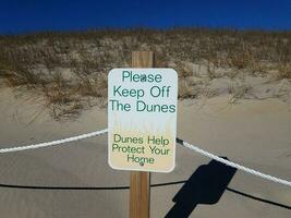 veuillez éviter le panneau des dunes avec du sable et des plantes photo