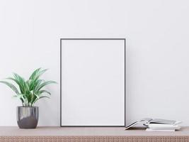 salon sur fond de mur blanc, arbre sur armoire, style minimaliste, maquette de forme de cadre - rendu 3d - photo