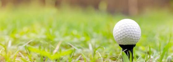 balle de golf sur l'herbe verte floue photo