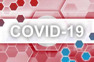 drapeau tunisien et composition abstraite numérique futuriste avec inscription covid-19. concept d'épidémie de coronavirus photo