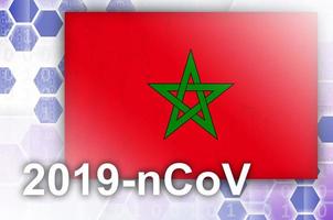 drapeau marocain et composition abstraite numérique futuriste avec inscription 2019-ncov. concept d'épidémie de covid-19 photo