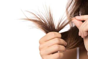 gros plan de cheveux féminins avec des pointes fourchues photo