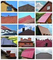 un collage de nombreuses photos avec des fragments de divers types de toitures. ensemble d'images avec des toits