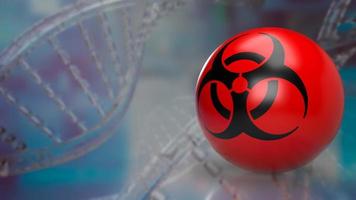 le logo des risques biologiques sur la boule rouge pour le rendu 3d du concept médical ou scientifique photo