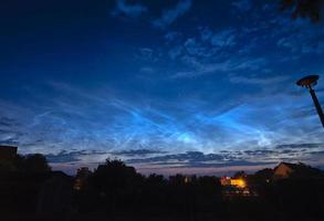 Nuages noctilucent lumineux à l'aube sur l'Allemagne après le coucher du soleil en été photo