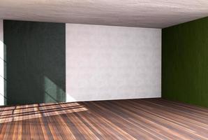 rendu intérieur de la maison avec un mur de couleur de pièce vide et décoré de parquet. photo