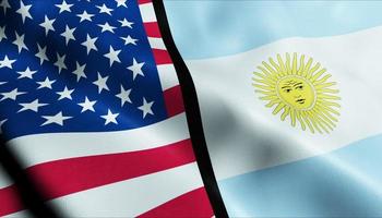 3d agitant les états-unis d'amérique et l'argentine drapeau fusionné vue rapprochée photo